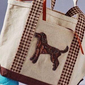Anthropologie Cream and Brown Dog Tote Bag